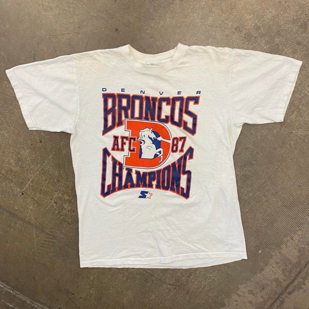Vintage Denver Broncos 1987 AFC Starter NFL Single Stitch T-Shirt Size XL